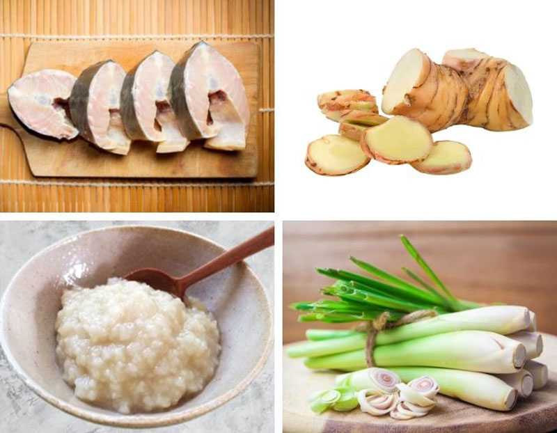 Nguyên liệu chuẩn bị cho món cá tầm nướng riềng mẻ