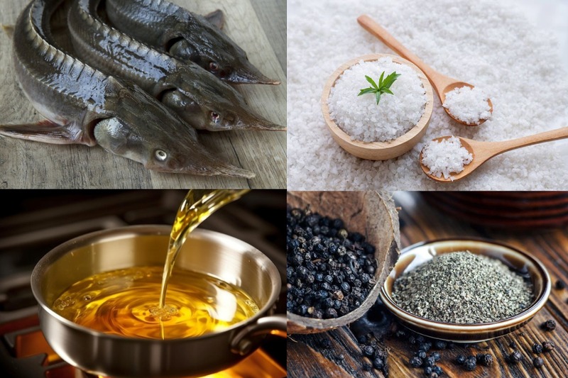 Chuẩn bị nguyên liệu cho món cá tầm rang muối