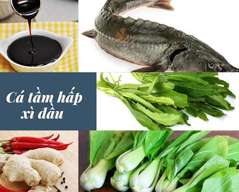 Chuẩn bị nguyên liệu cho món cá tầm hấp xì dầu