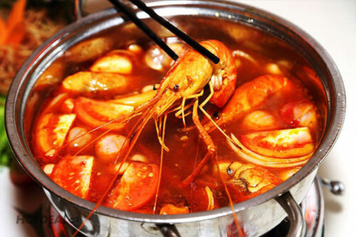 Thành phẩm lẩu tôm chua cay