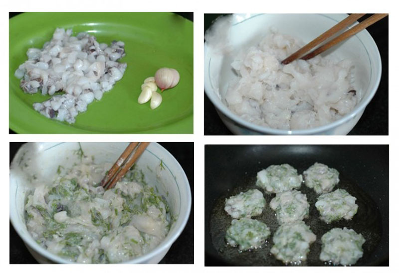 Sơ chế mực trước khi làm chả