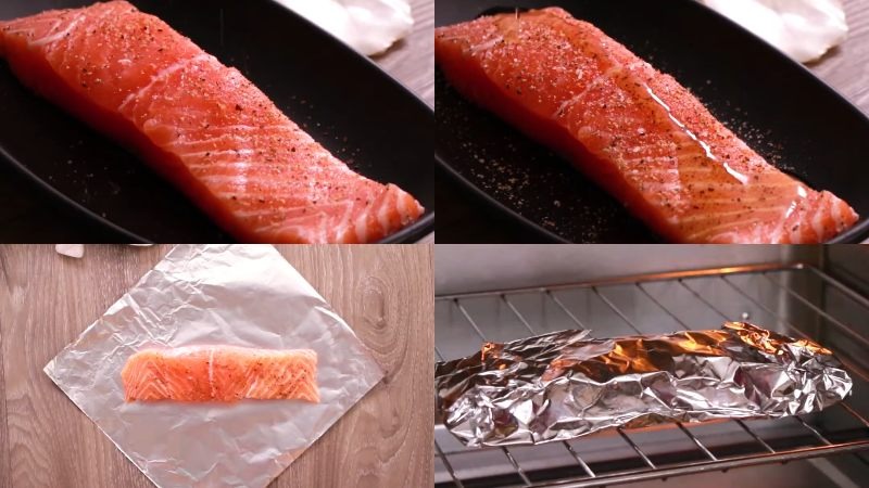 Chế biến cá hồi trước khi nướng phô mai