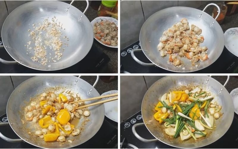 Giai đoạn chế biến cồi mai xào hành tây
