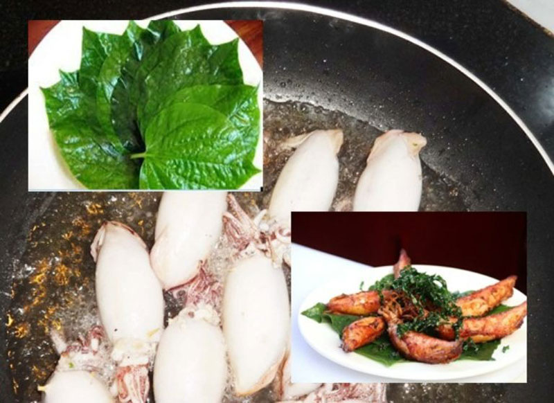 Chiên mực trứng với lá lốt