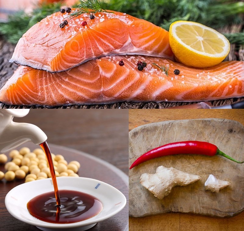 Nguyên liệu cá hồi hấp xì dầu