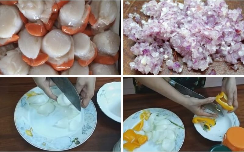 Nguyên liệu cho món cồi mai xào hành tây