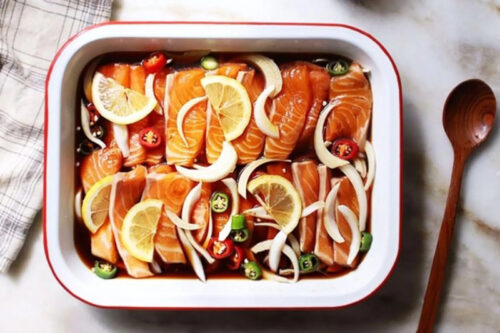 Thành phẩm cá hồi ngâm tương chuẩn Hàn Quốc