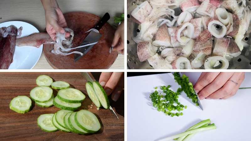 Sơ chế món mực trứng xào dưa leo