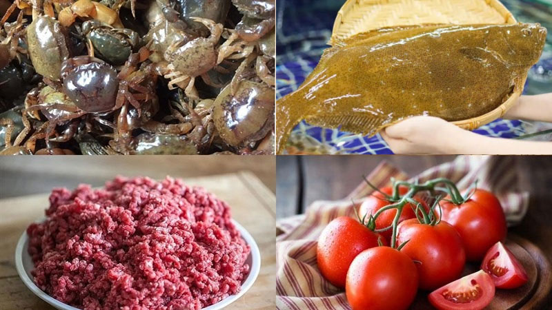 Một số nguyên liệu chính cho món cá bơn nấu riêu