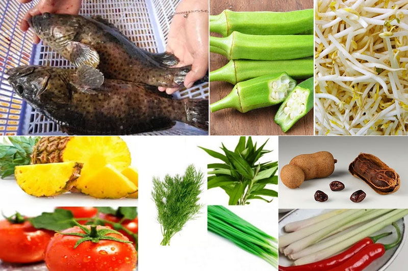 Các nguyên liệu để nấu món cá song nấu canh chua