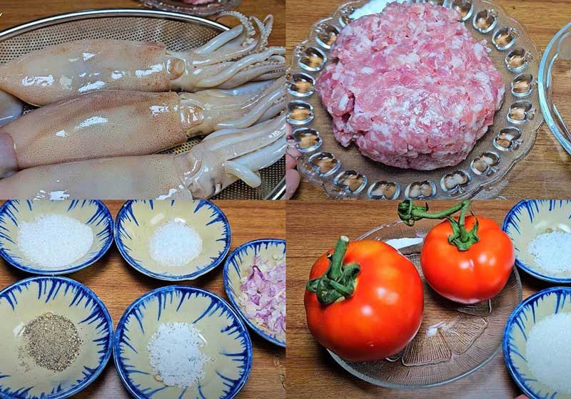 Một số nguyên liệu chính cho món mực trứng sốt cà chua