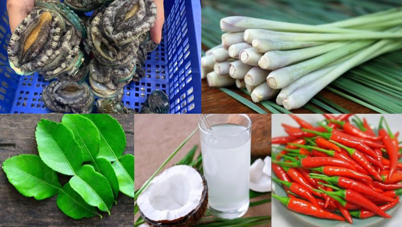 Một số nguyên liệu chuẩn bị cho món bào ngư hấp sả