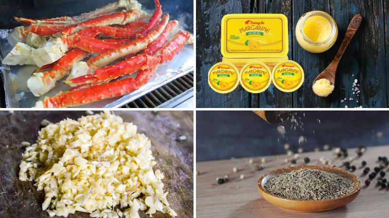 Một số nguyên liệu chính cho món cua hoàng đế sốt bơ tỏi