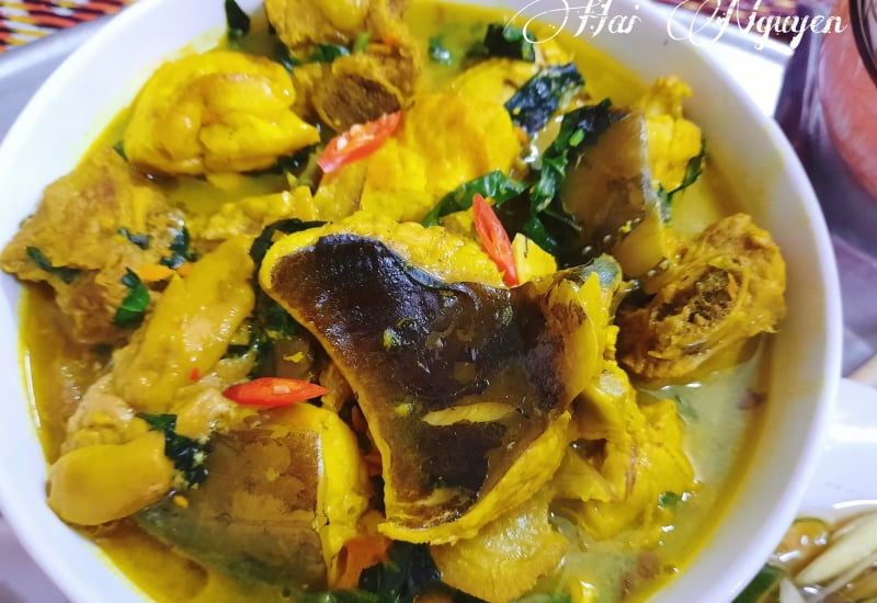 Thành phẩm cá đuối om chuối đậu