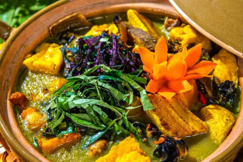 Thành phẩm cá song om chuối đậu