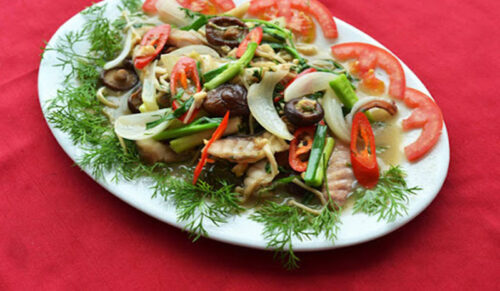 Thành phẩm cá song xào nấm