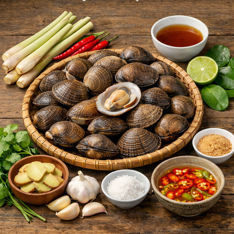 Nguyên liệu chi tiết cho món ngán biển hấp sả