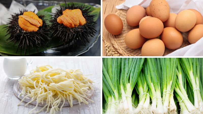 Nguyên liệu chuẩn bị cho món nhum biển nướng trứng