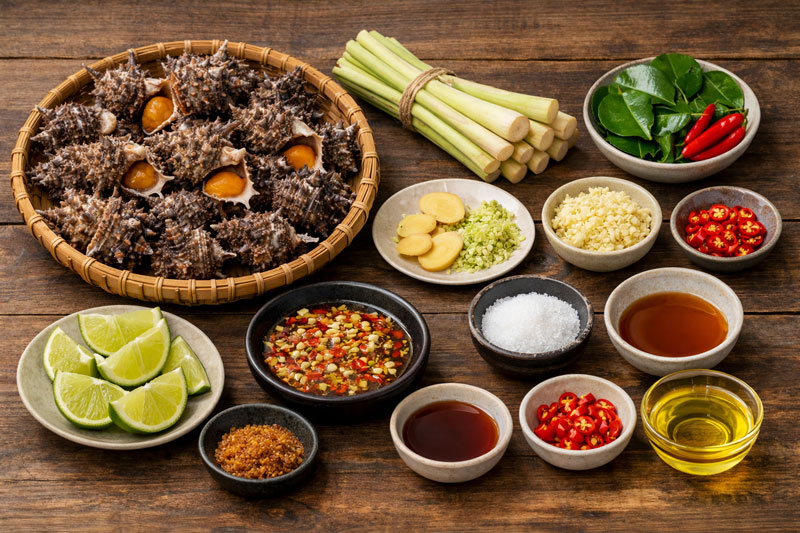 Nguyên liệu chính món ốc sư tử hấp sả