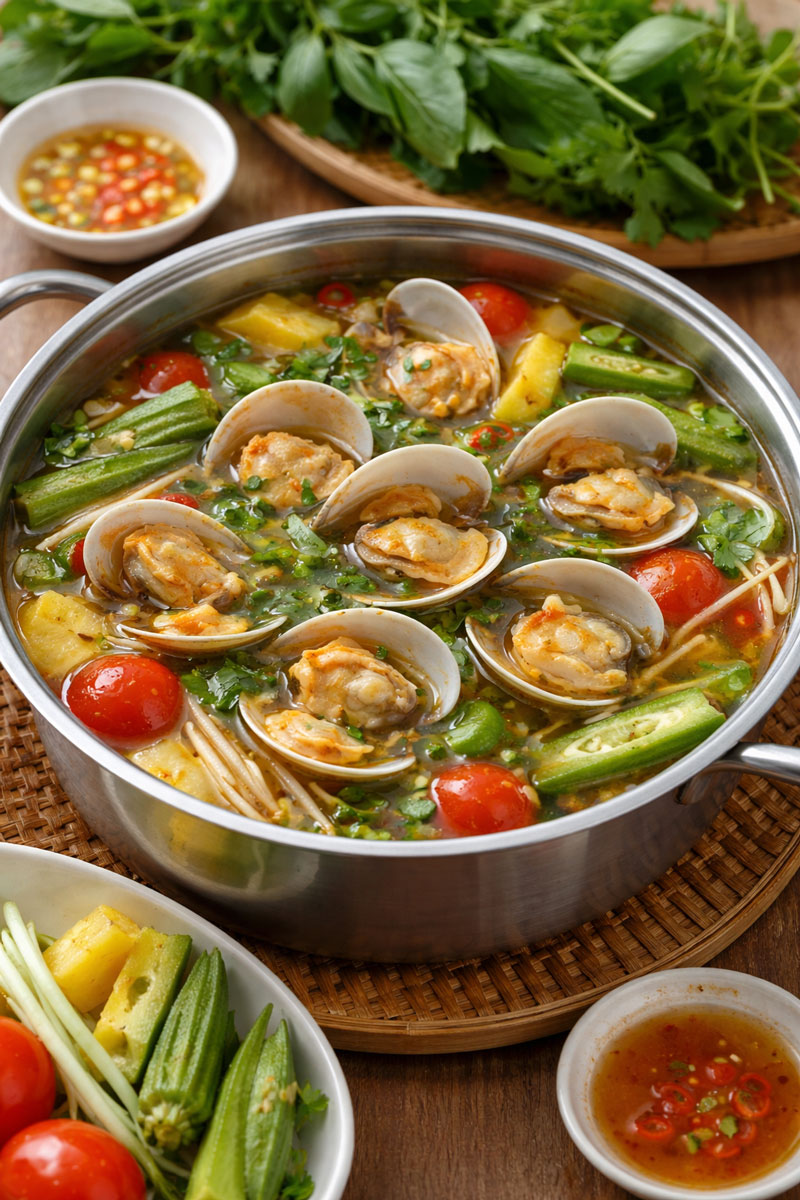 Thành phẩm sò thưng nấu chua thanh mát